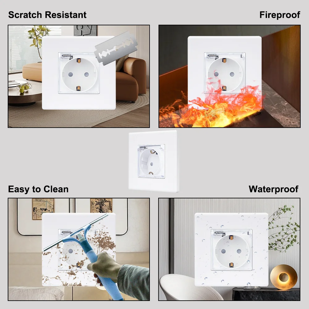 TAWOIA 16A Waterproof Plastic Wall Power Socket EU Plug Double Outdoor Electrical Outlet Bathroom Cover PC Panel