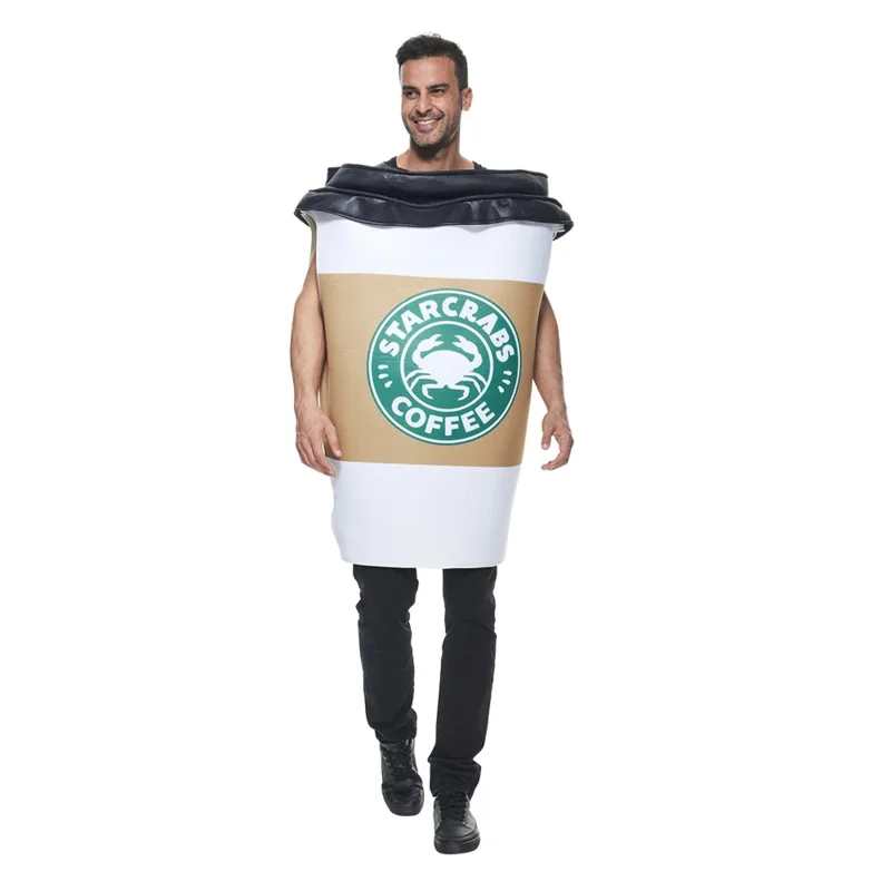 Eraspooky Halloween Party Couple Costume Funny Adult Bagel And Coffee Costume Donut Coffee Cup Cosplay Outfit Carnival 2pcs Set