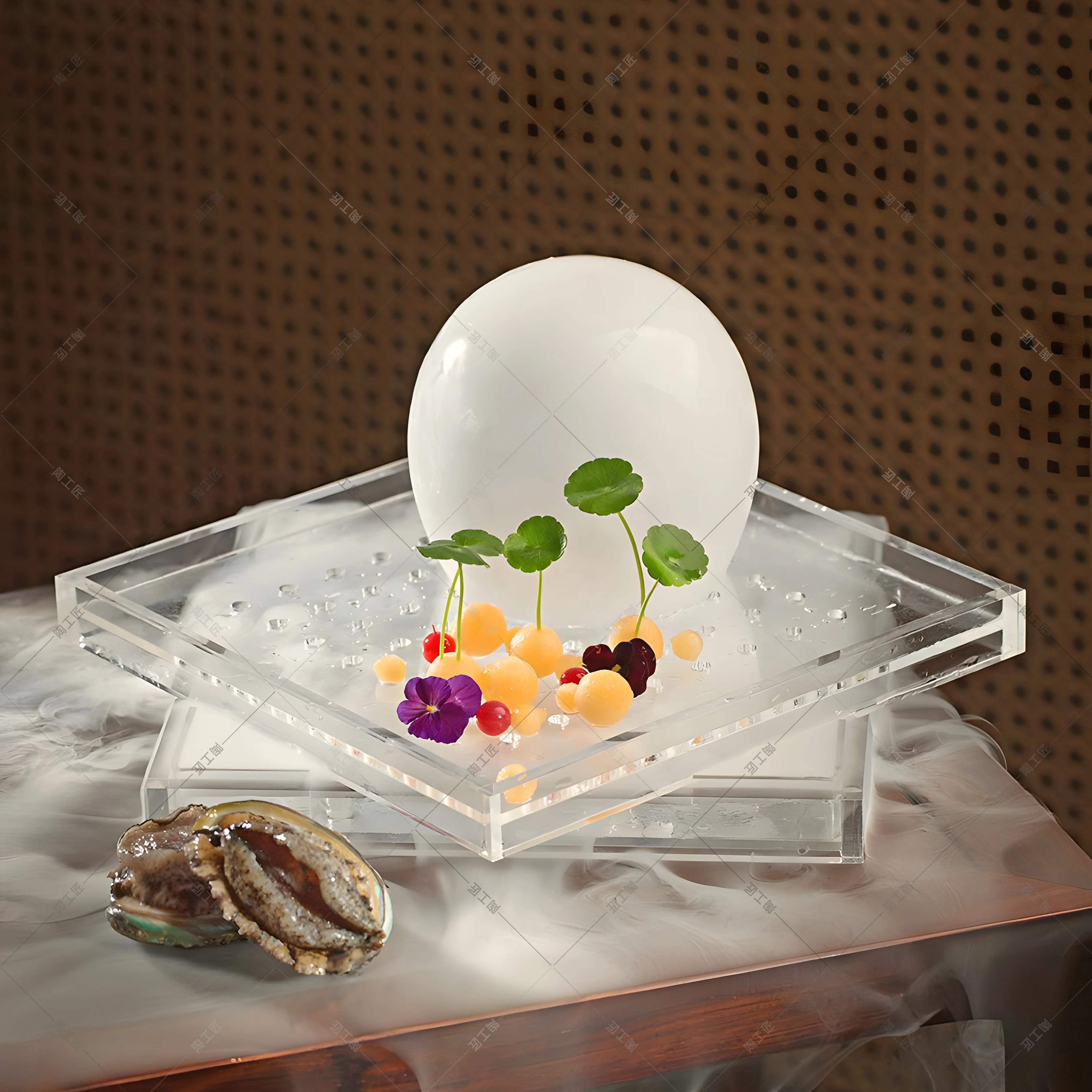 

Featured Tableware Liquid Nitrogen Dry Ice Smoking Tableware Acrylic Molecule Food Plate Cold Dish Plate Artistic Cuisine