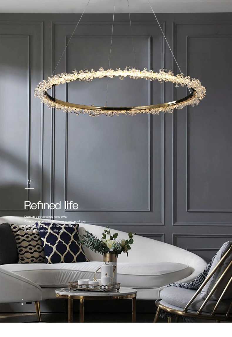 Crystal Dimmable Pendant Light Living Room Circle