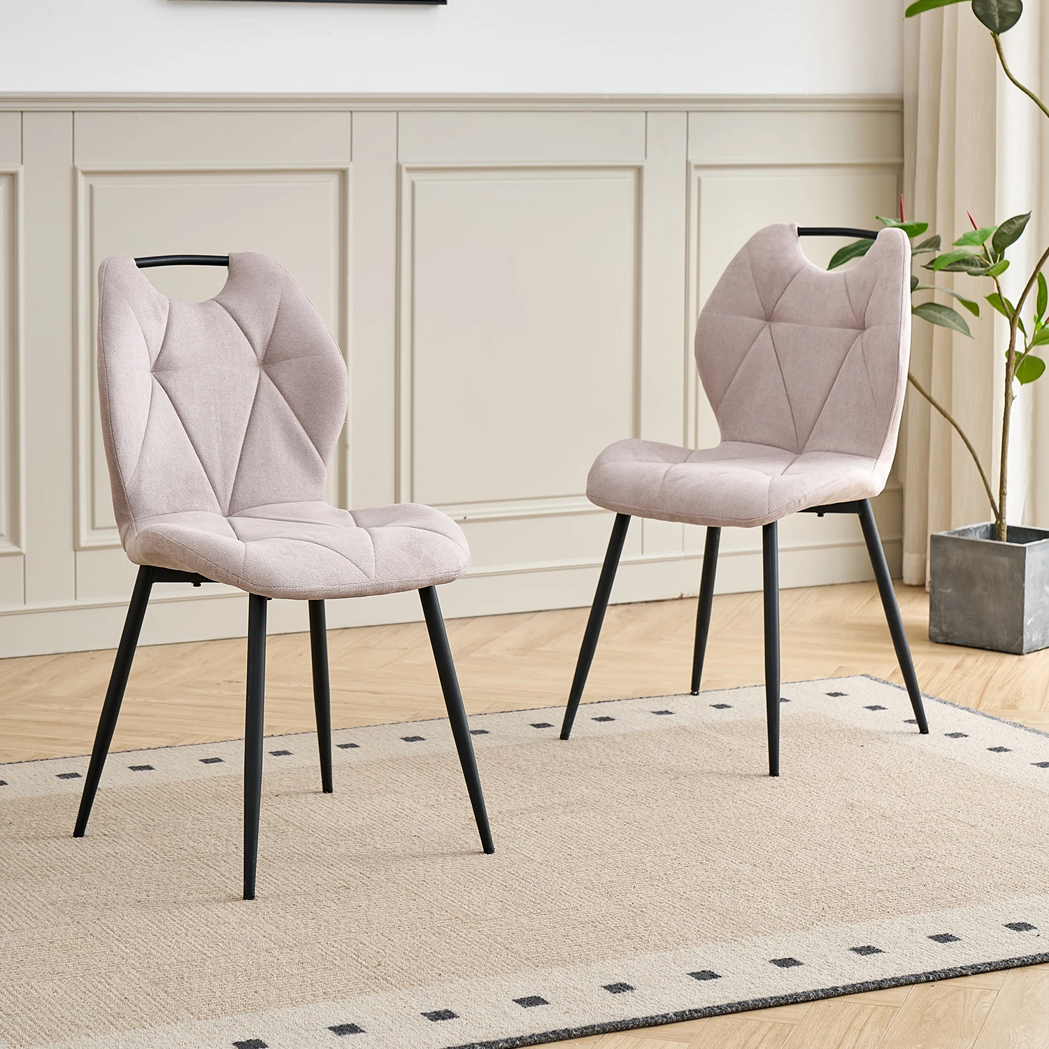 Ein Set aus 4 modernen Esszimmerstühlen + rundem Esstisch, rundes Esstisch-Set mit gepolsterten Stühlen, für Familien- und Café-Nutzung. – Detail 2