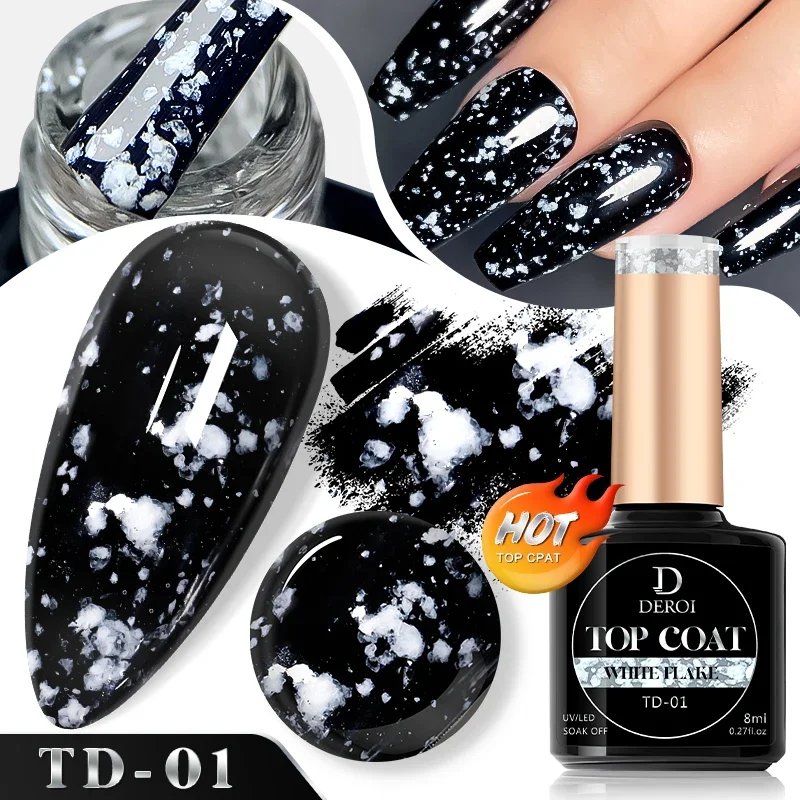 DEROI Top Coat Flash No Wipe Top Coat Glitter Sliver Glossy Topcoat Aurora Varnish Soak Off Flake UV Gel Polish Nail Art