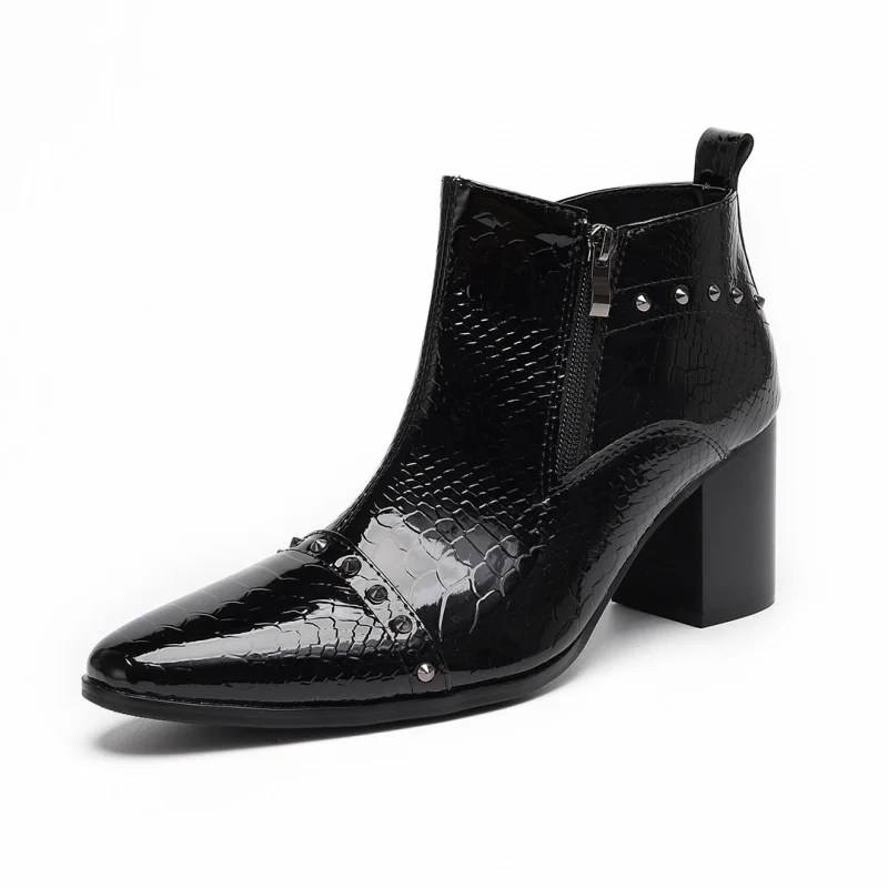 

Высокие ботинки 5 см из натуральной коровьей кожи, модная мужская качественная обувь до щиколотки, мужские зимние ботинки с острым носком на молнии