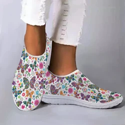 INSTANTARTS Fashion Colorful Butterfly Design Flower Print Home Mesh Shoes Loafers Women Slip On Sneakers Soft Flat Shoes