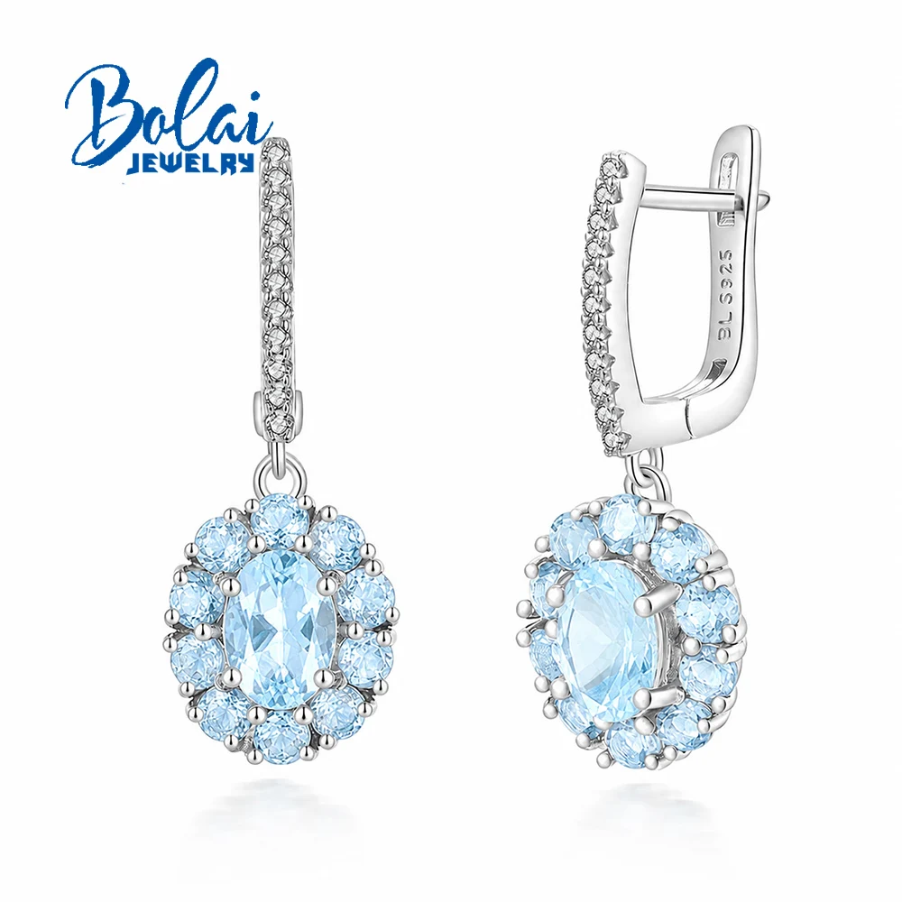 Stunning 925 Silver Dangle Stud Earrings Natural Sky Blue Topaz November Birthstone Earrings Luxury Jewelry Gift For Lady