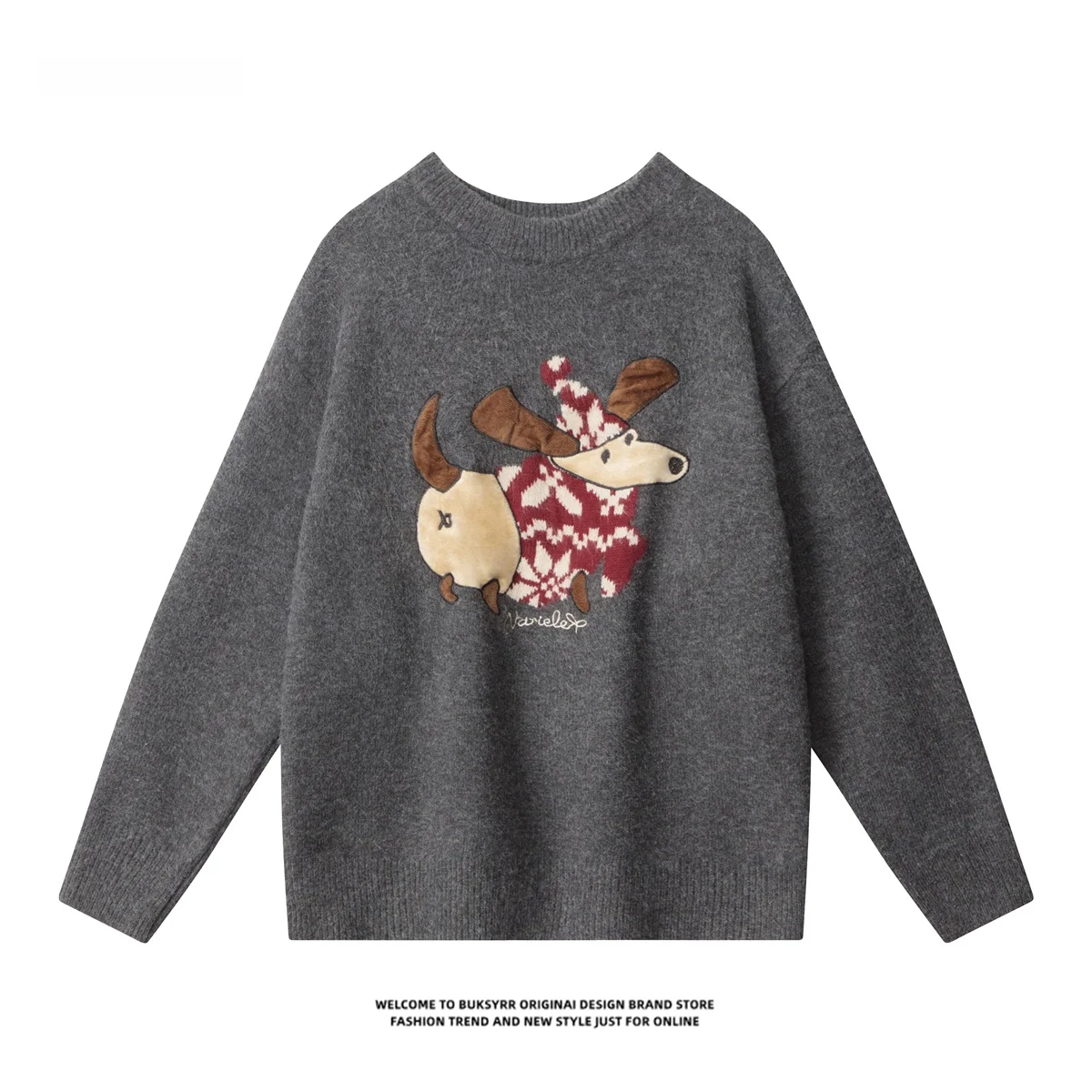 Maglione lavorato a maglia con motivo cervo retrò americano da donna rotondo Ne Long Sve vestibilità ampia invernale Faion Street Sle coppia Clo...