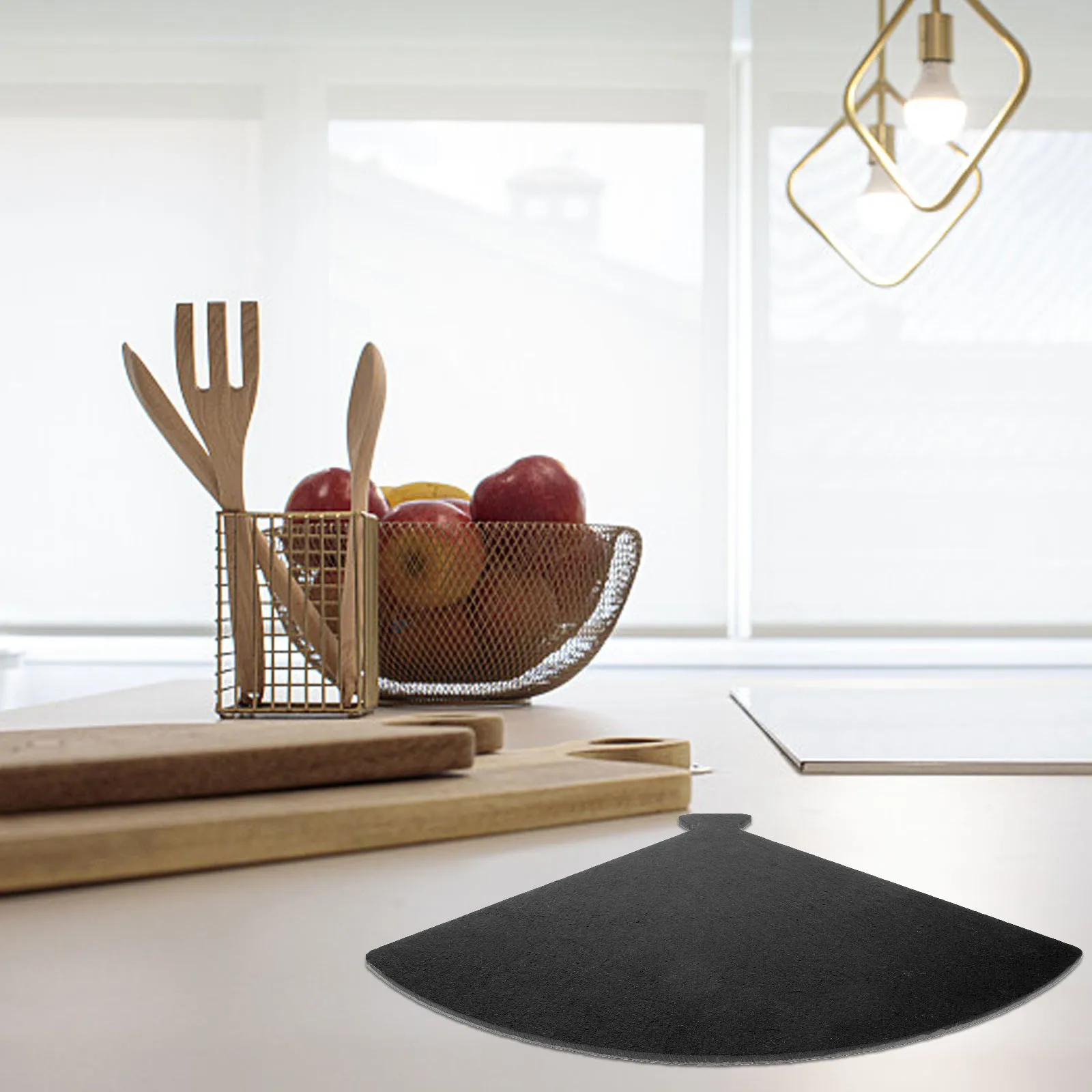 

Natural Plate Fan Edge Black Stone Tray Restaurant Steak Sushi Serving Dish Multi Function Board