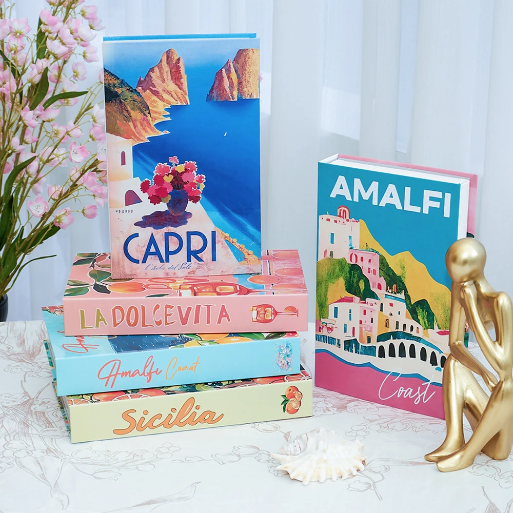 Colorful Travel Series Fake Book Boxs For Home Decor Coffee Table Ornaments Fashion Decoration Book for Living Room Amalfi Italy