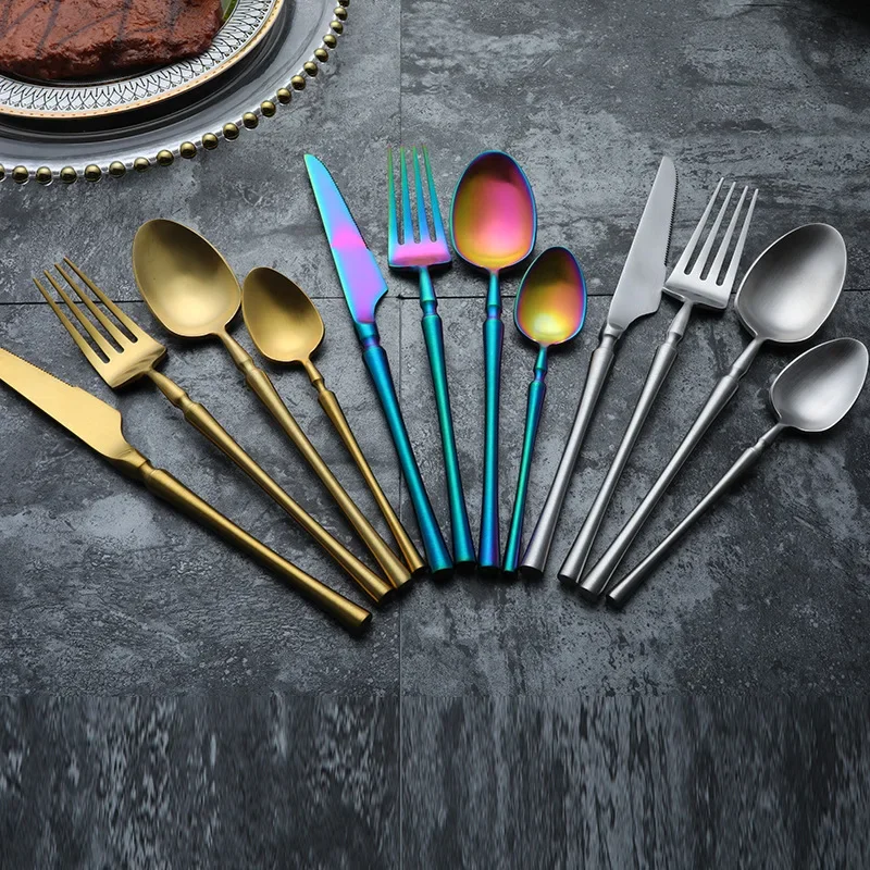 24pcs Gold Dinnerware  18/10 Stainless Steel Tableware  Knife Fork Spoon Flatware  Dishwasher Safe Cutlery