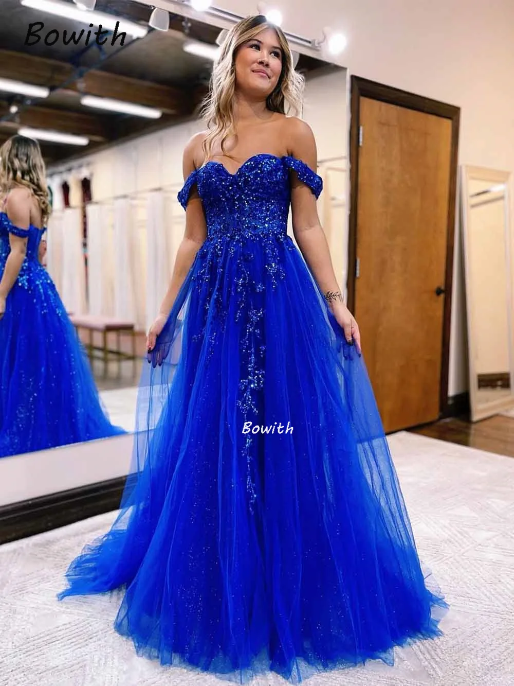 Bowith Off Shoulder Evening Dresses Long with Beads Formal Prom Dresses 2023 Luxury Gowns Formal Occasion Dresses vestidos