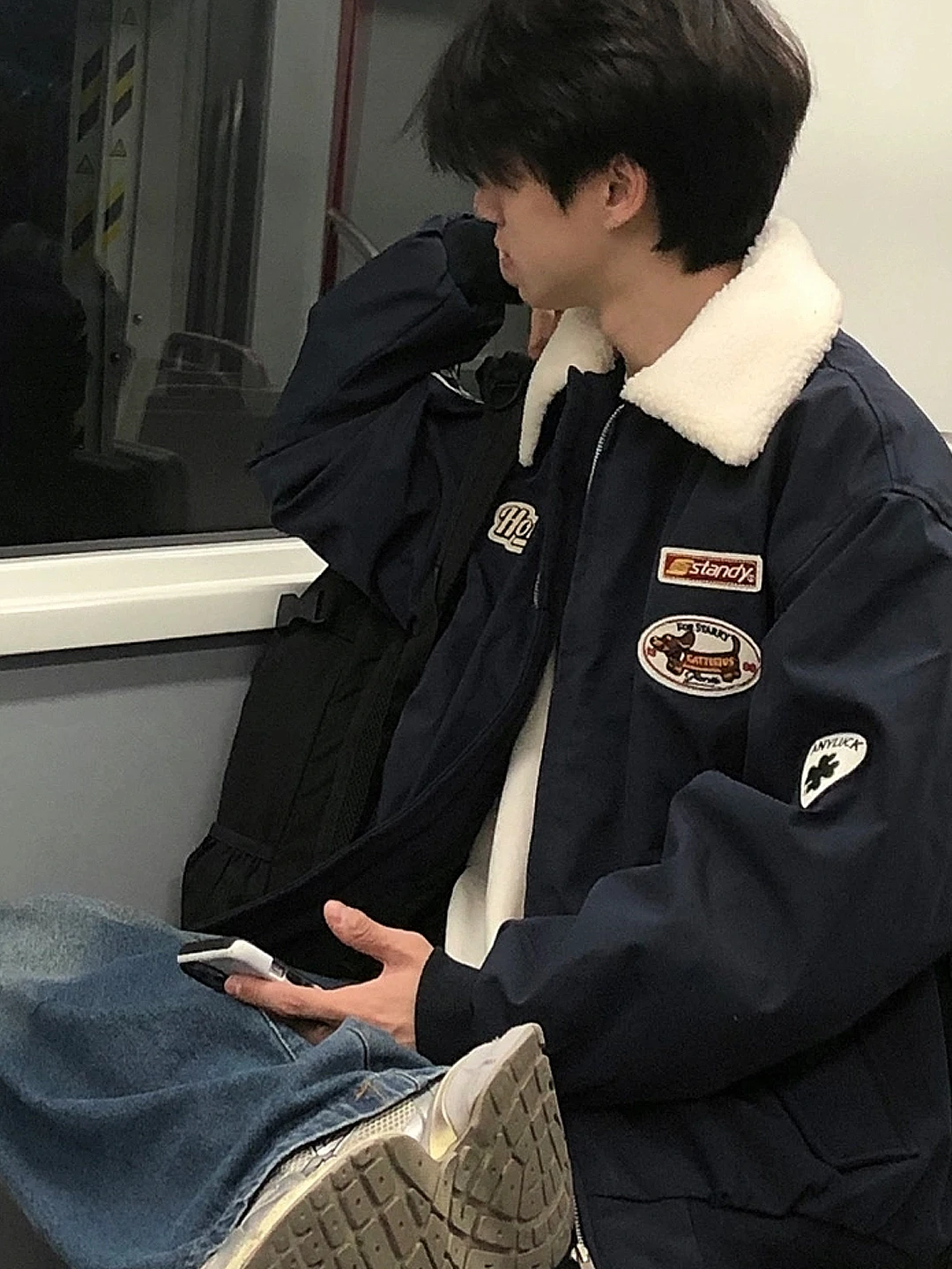 

Retro American Lamb Velvet Collar Jaet Men's Autumn Winter Trendy Brand Embroidery Design College Sle Warm Thi Cotton Coat