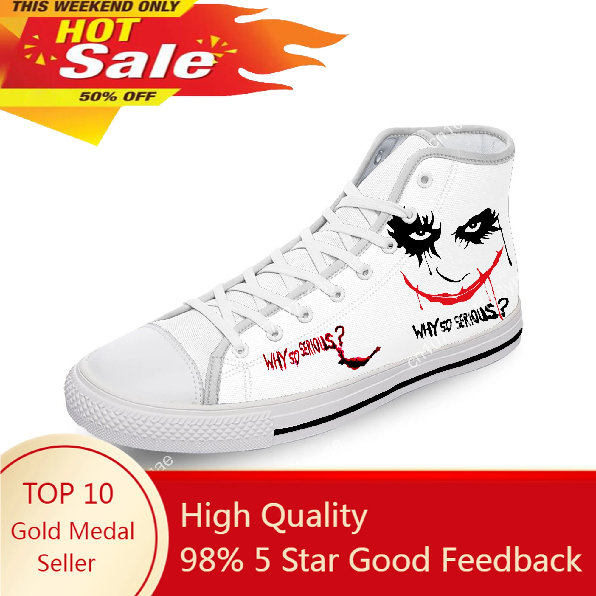 

Clown joker face joke Why So Serious White Cloth 3D Print High Top Canvas Shoes Men Women Lightweight Breathable Sneakers