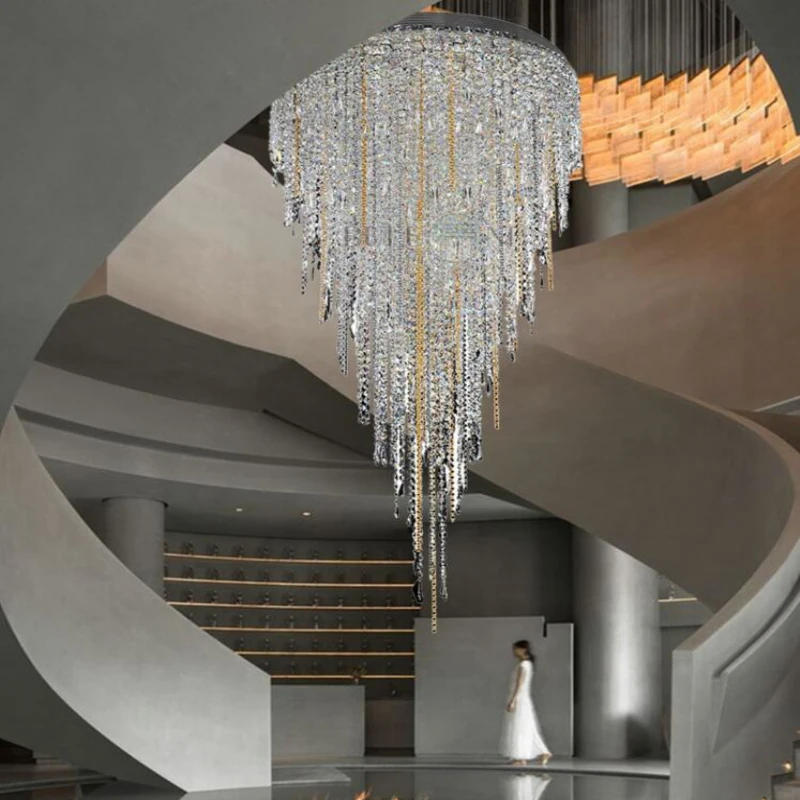 Luxury spiral stairwell chandelier villa duplex personality restaurant circular creative modern simple crystal lamps