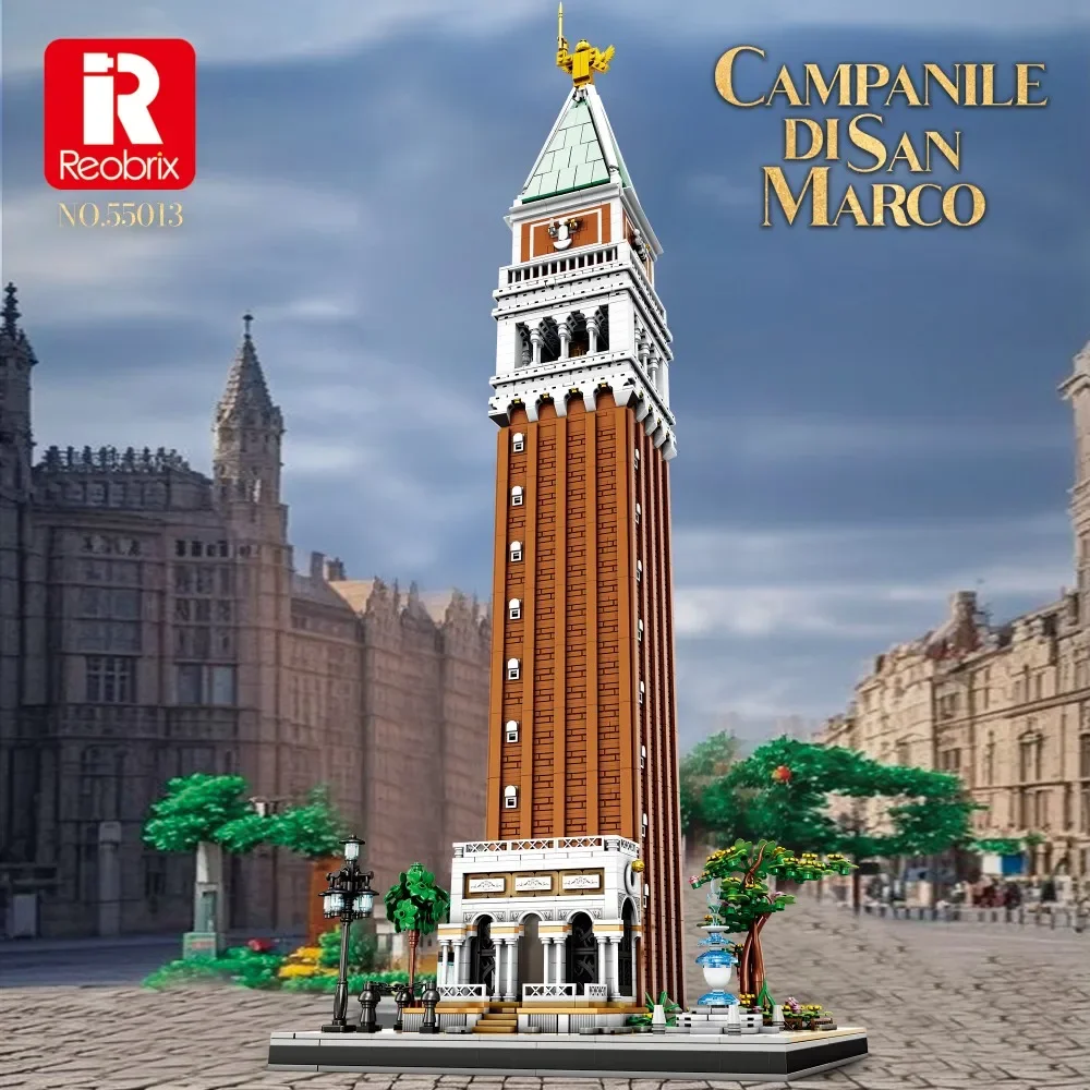 3903PCS St. Mark's Clock Tower Building Blocks Renaissance สถาปัตยกรรมอิฐเดสก์ท็อปตกแต่งของเล่นเด็กวันหยุดของขวัญ