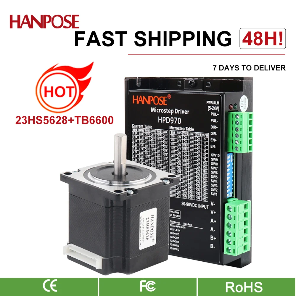 HANPOSE NEMA23 stepper motor 23HS5628+ TB6600 driver 9-42V controller 2.8A 126N.CM  For 3D Printer cnc stepper motor kit