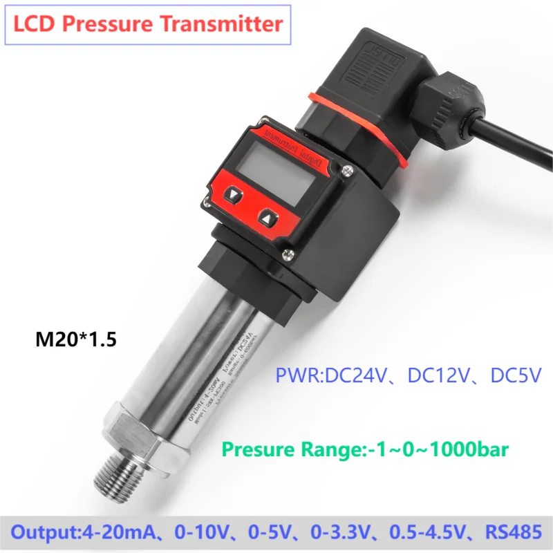 

M20*1.5 Pressure Transmitter LCD -1-0bar 1bar 5bar 10bar 30bar 50bar 60bar Pressure Transducer Sensor 4-20mA 0-10V 0-5V 1-5V