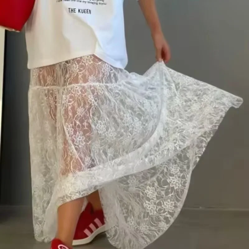 Know Dream Spring Summer New Loose Brocade Lace Jacquard High Waist Skirt Fashion Commuter Dress