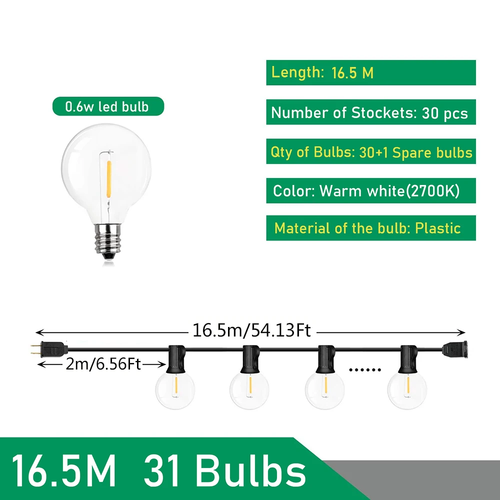 110 V/220 V Outdoor Lichtslingers LED G40 Festoen Fairy Patio Garland Lamp Bruiloft Straat Camping Tuin Party decoratie Verlichting