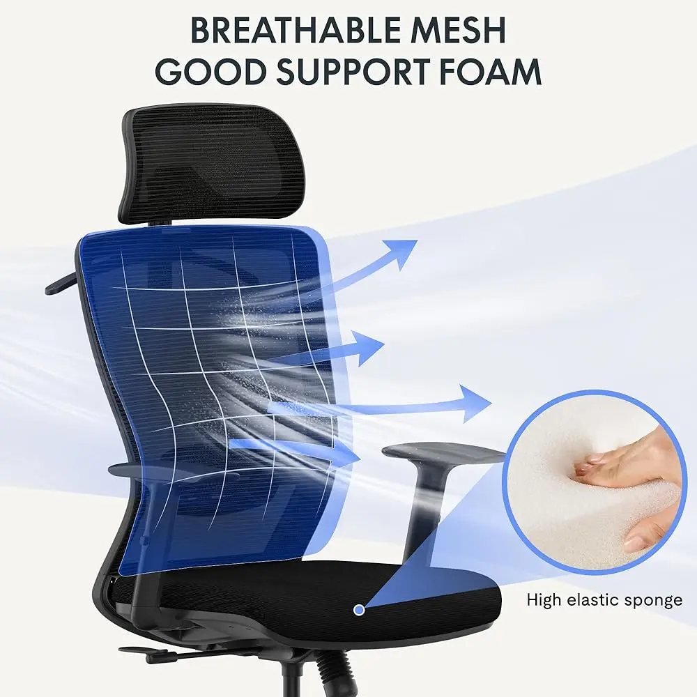 Ergonomic Office Chair, High Ba Swivel Computer Chair, Home Office Desk Chairs, With 2D Headrest/Adjustable Ba Support/Heavy