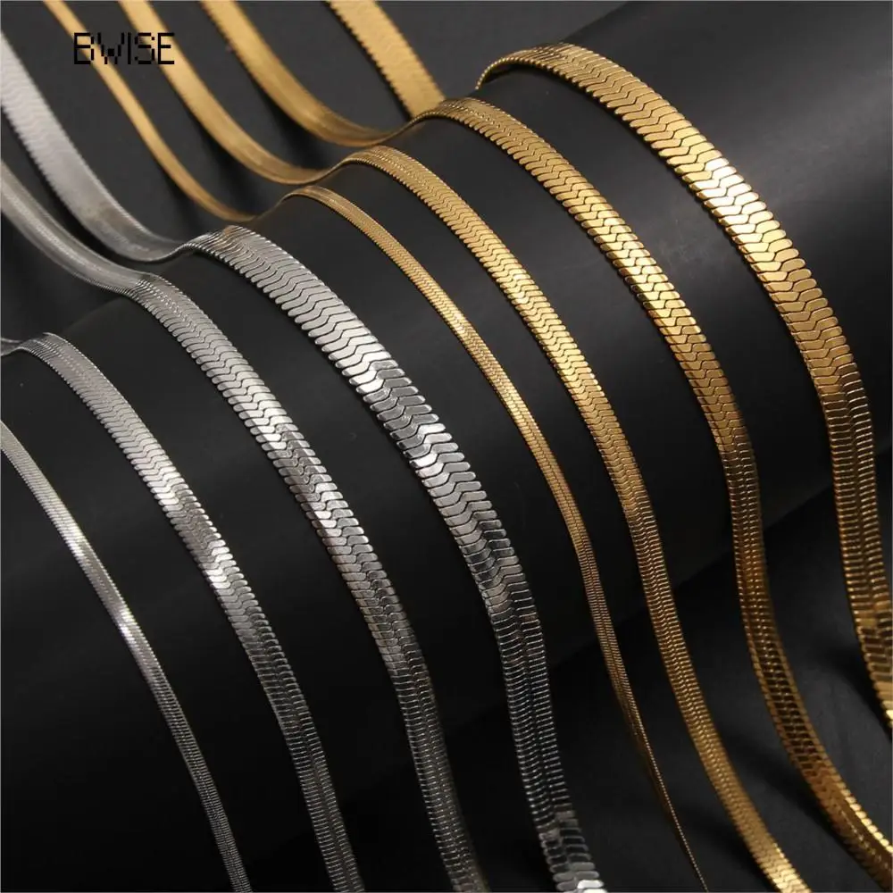 Bwise 2-5mm Szerokość Płaski łańcuszek ze stali nierdzewnej Naszyjnik Hot Fashion Herringbone Złoty łańcuszek węża dla mężczyzn Biżuteria prezentowa dla kobiet