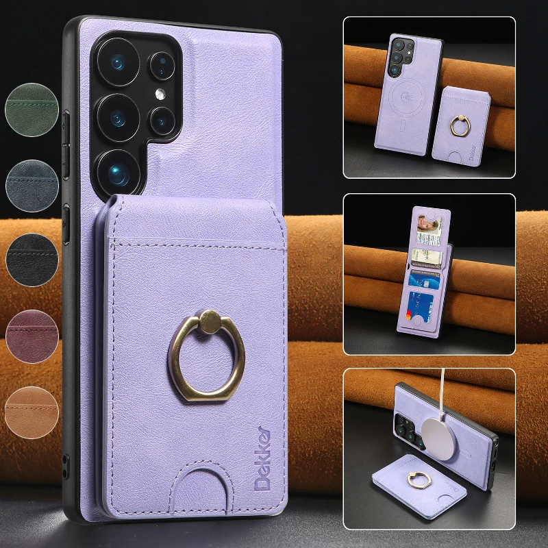 

Detachable Magnetic Bracket Card Case With Phone Case For Samsung Galaxy S25 Ultra S24 Plus S23 Solid Color Phone Cover