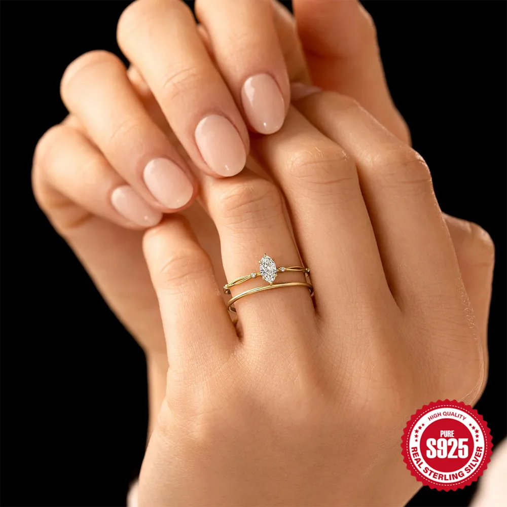 LENNIK Plata de Ley 925 auténtica Mini anillo de compromiso de circón a la moda para mujer, anillos femeninos de Color dorado de 18K, anillos de regalo de joyería