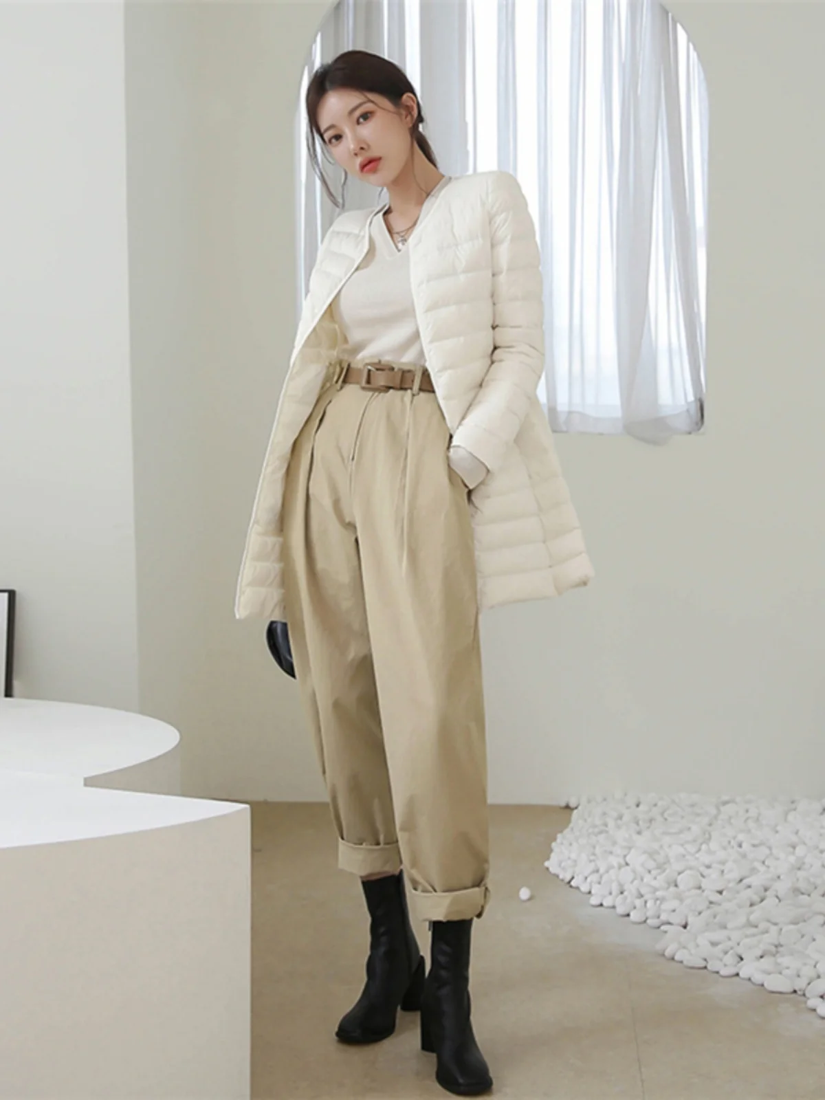 Ultra-léger mince 2024 nouveau femmes mi-long rond Ne Puffer Jaet Faionable coupe ajustée longue Sve mémoire tissu Nylon