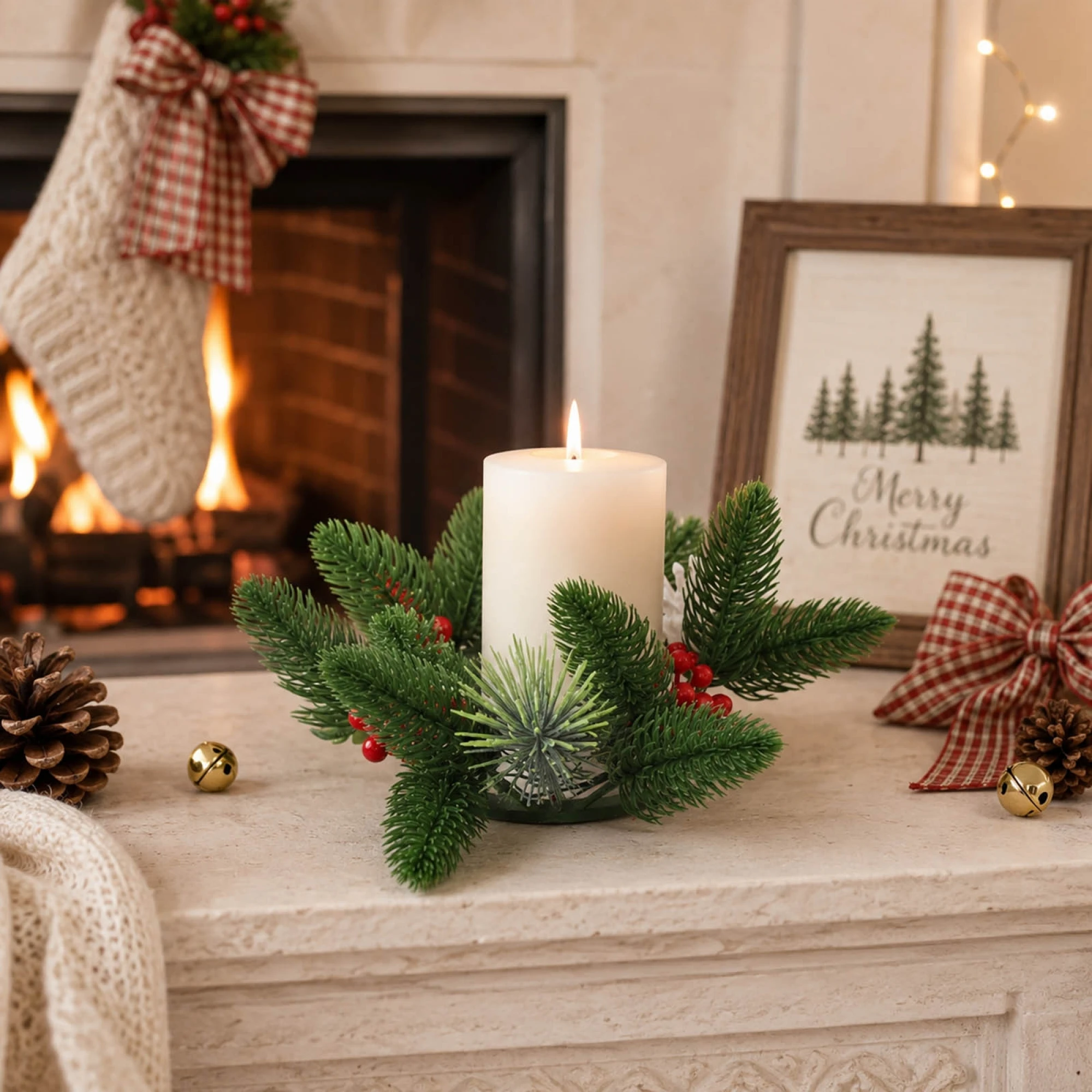 Christmas Candle Rings Fake Berries Mini Wreath Holiday Decor Party Favor