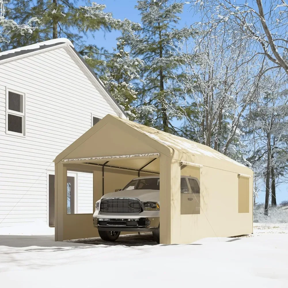 

Carport, 10'x20' Heavy Duty Carport with Roll-up Ventilated Windows, Portable Garage with Removable Sidewalls & Doors for Car