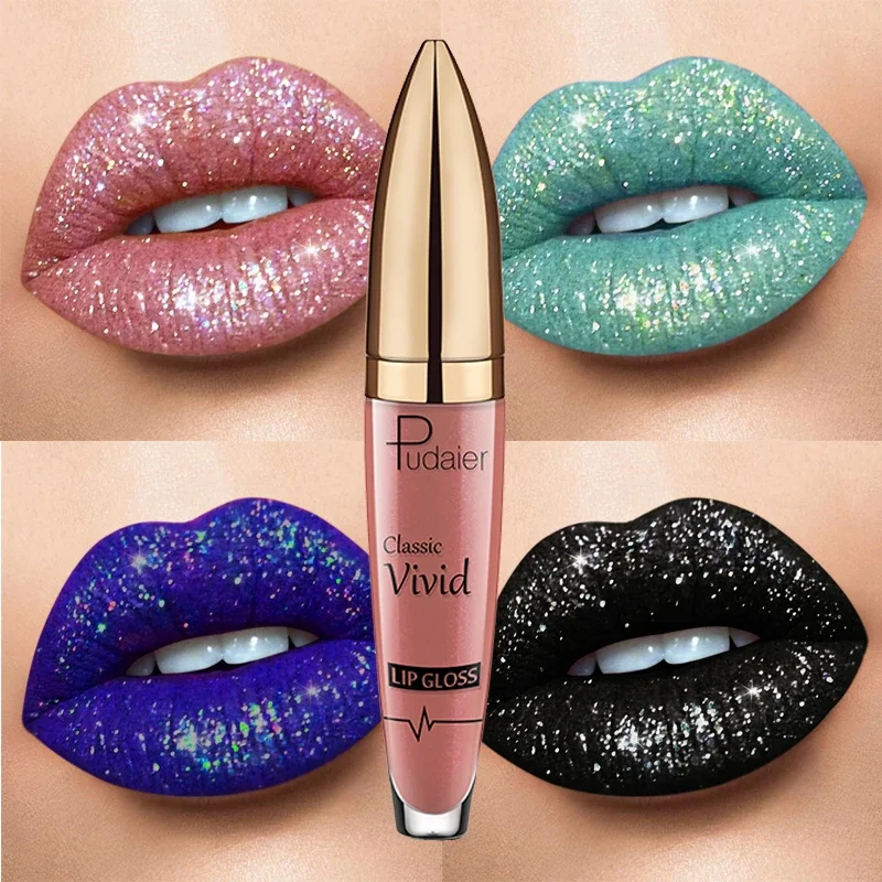 Waterproof Diamond Shimmer Glitter Lip Gloss 18 Colors Matte Glitter Liquid Lipstick  Diamond Pearl Colour Lip Gloss Make Up