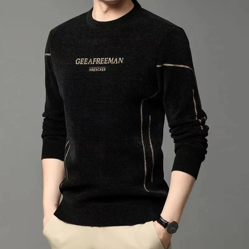 Neues Sweatshirt für Herren, Frühling/Herbst, dünnes T-Shirt, langärmeliges Wolloberteil für Herren, modisches Basistop mit Rundhalsausschnitt_voghion.com