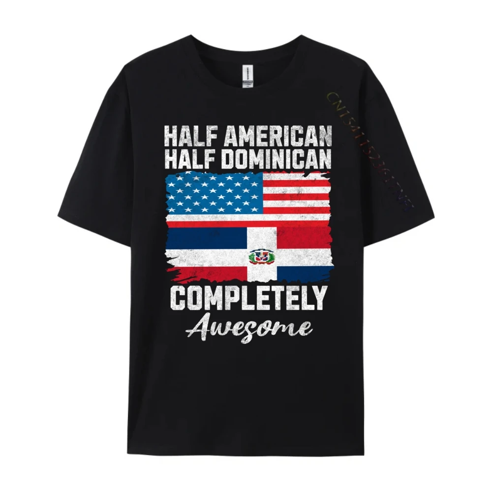 Half Dominican And American Dominicana Republic Flag Vintage Grey Shirt Graphic Tee Comfortable Men's Clothes Tops T Shirt