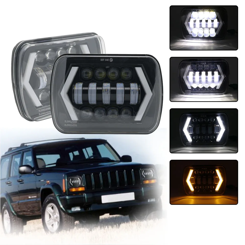 

7x6'' 5X7" Waterproof LED Headlight White DRL Amber Turn Signal For Jeep YJ Cherokee XJ Trucks H4 Square Headlamp