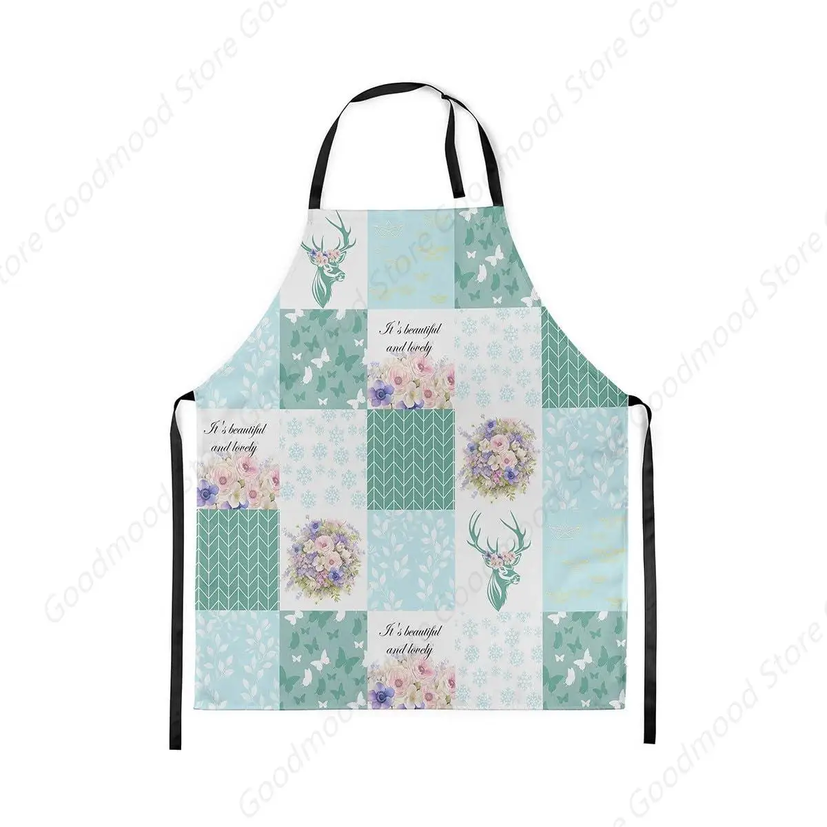 

Elk Antler Adjustable Apron Waterdrop Resistant Rustic Butterflies Flowers Apron Farmhouse Wildlife Cooking Kitchen Apron