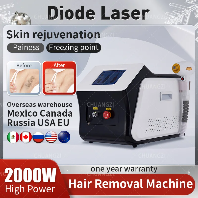 

2000W Professional 808 Diode Laser Portable Laser Hair Removal Machine 808Nm 755Nm 1064Nm 3 Wavelength Laser Permanent Hair Remo