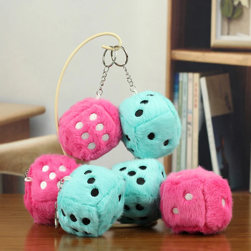 Creative Dice Plush Toys Keychain Funny Doll Bag Pendant For Car Interior Accessories Ornament Decoration Children Gift Toy