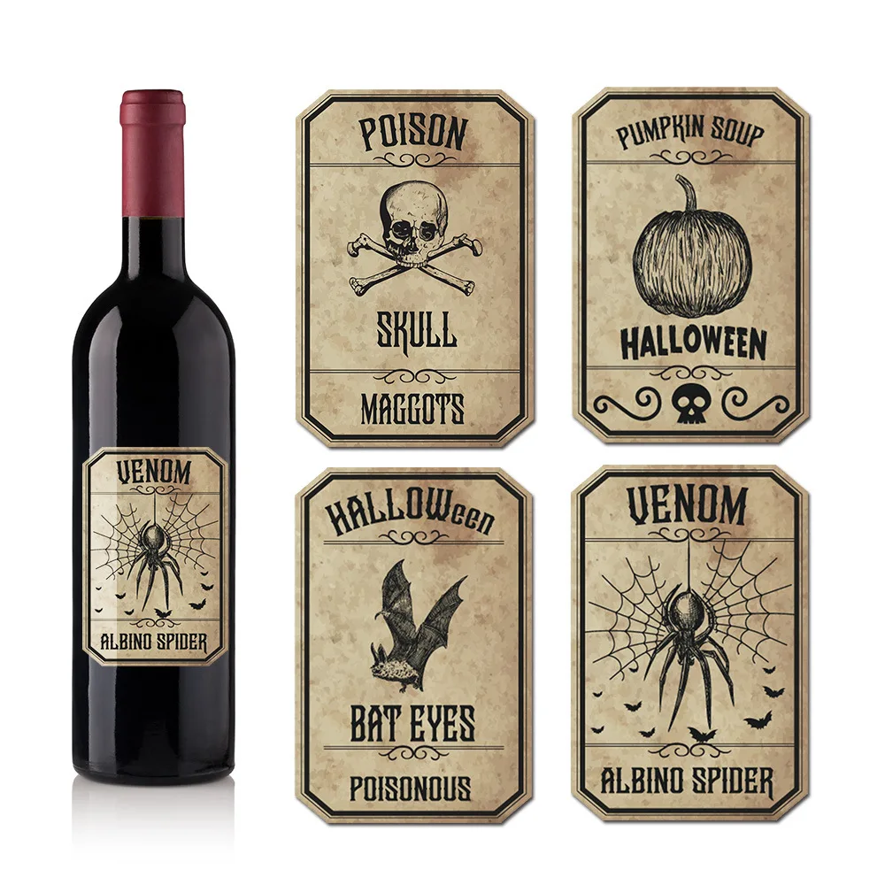 8pcs Halloween party wine bottle sticker Amazon Halloween creative horror sticker label Vintage Animal Pharmacist Bottle label