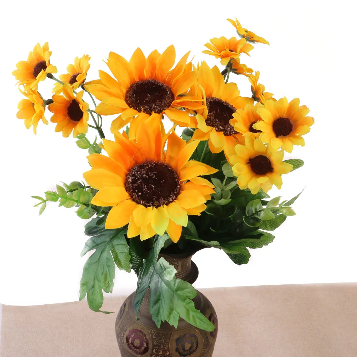 

Yellow Artificial Silk Sunflower Head Simulation Realistic Flower for Wedding Home Party Decoration Hair Ornament