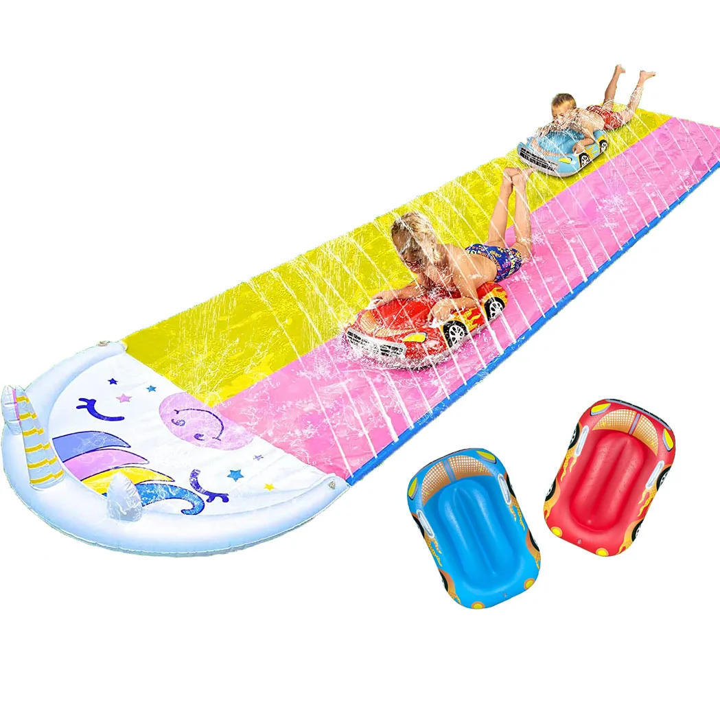 

Unicorn Water Slides For Kids And Adults Backyard With Sprinkler, 2 Bodyboards Safe And Easy Use Backyard And Outdoor Water Toys