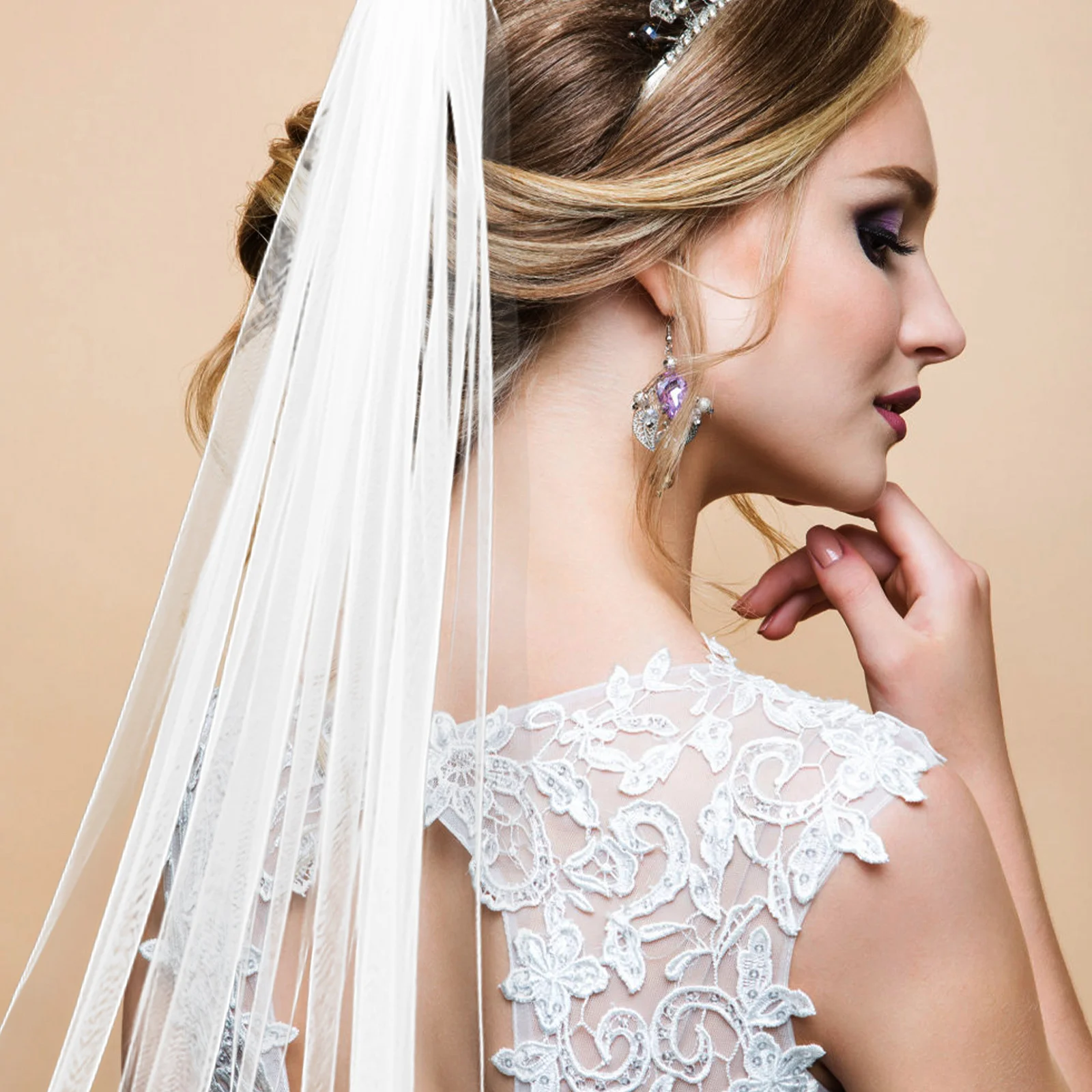 

Cathedral Wedding Veil Bride Long Luxury Bridal Accessory Comfortable Wear Elegant Formal Sense Secure Hair Comb