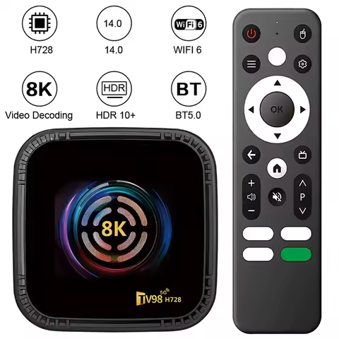 TV98H728 TV Box Android 14 Smart TV Box 4G 64G Media Player 8K HD Android Box with Remote Set Top Box Dual Wifi 6 BT5 USB3.0+TF