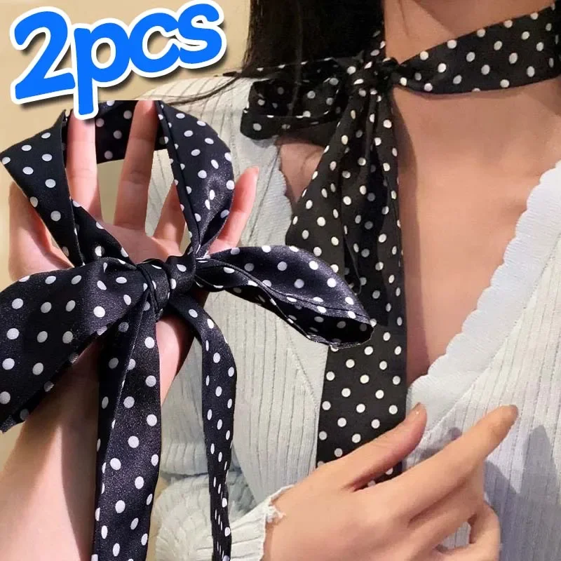 

Women Retro Narrow Long Scarf Retro Black Leopard Polka Dots Tie Silk Satin Elegant Headband Neckerchief Bag Handle Decoration