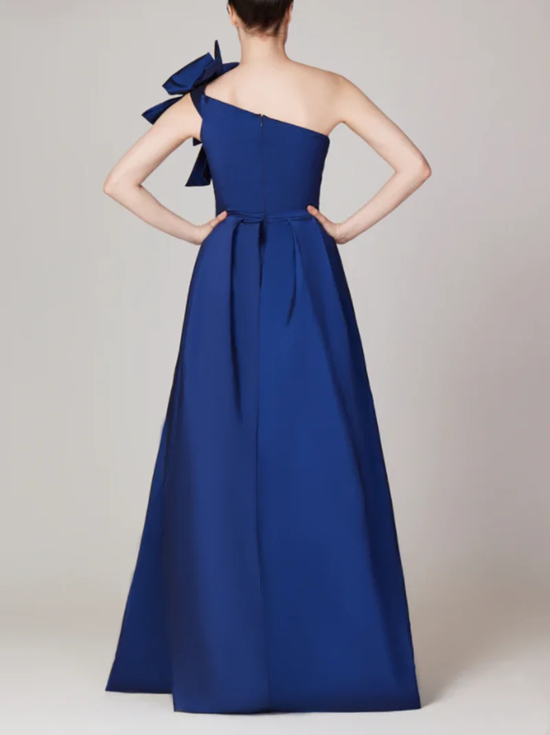 Chic Long Royal Blue Mother of the Brides Dresses With Bow Mermaid Taffeta One Shoulder Floor Length Godmother Dress for Women