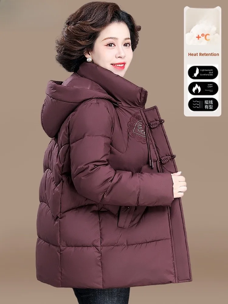 

New Chinese Sle Mom Cotton Jaet 2024 New down Cotton Coat for ly Women Autumn Winter Warm Coat Outerwear for andma