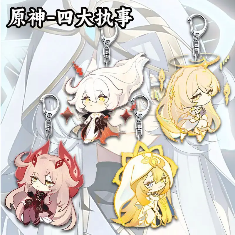 Genshin Impact Four Shades Ruler of Life Ruler of Death Cosplay Keychain Bag Pendant Acrylic  Keyring Mobile Phone Hanging Rope