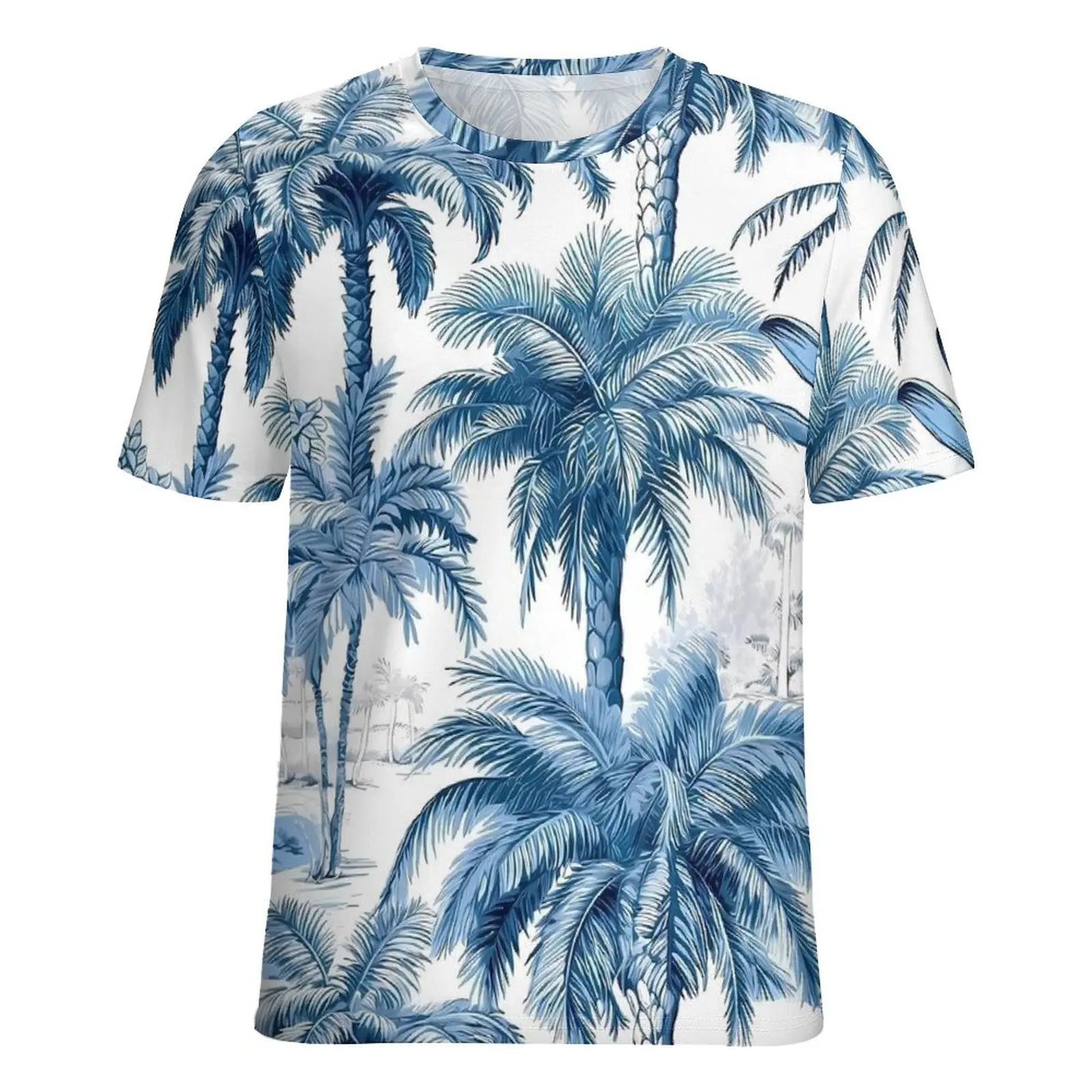 Summer Hawaiian Blue Tropical Botanical T-Shirts  Street Fashion T Shirt Woman Short Sleeve Cool Big Size Tees Custom Tops Gift