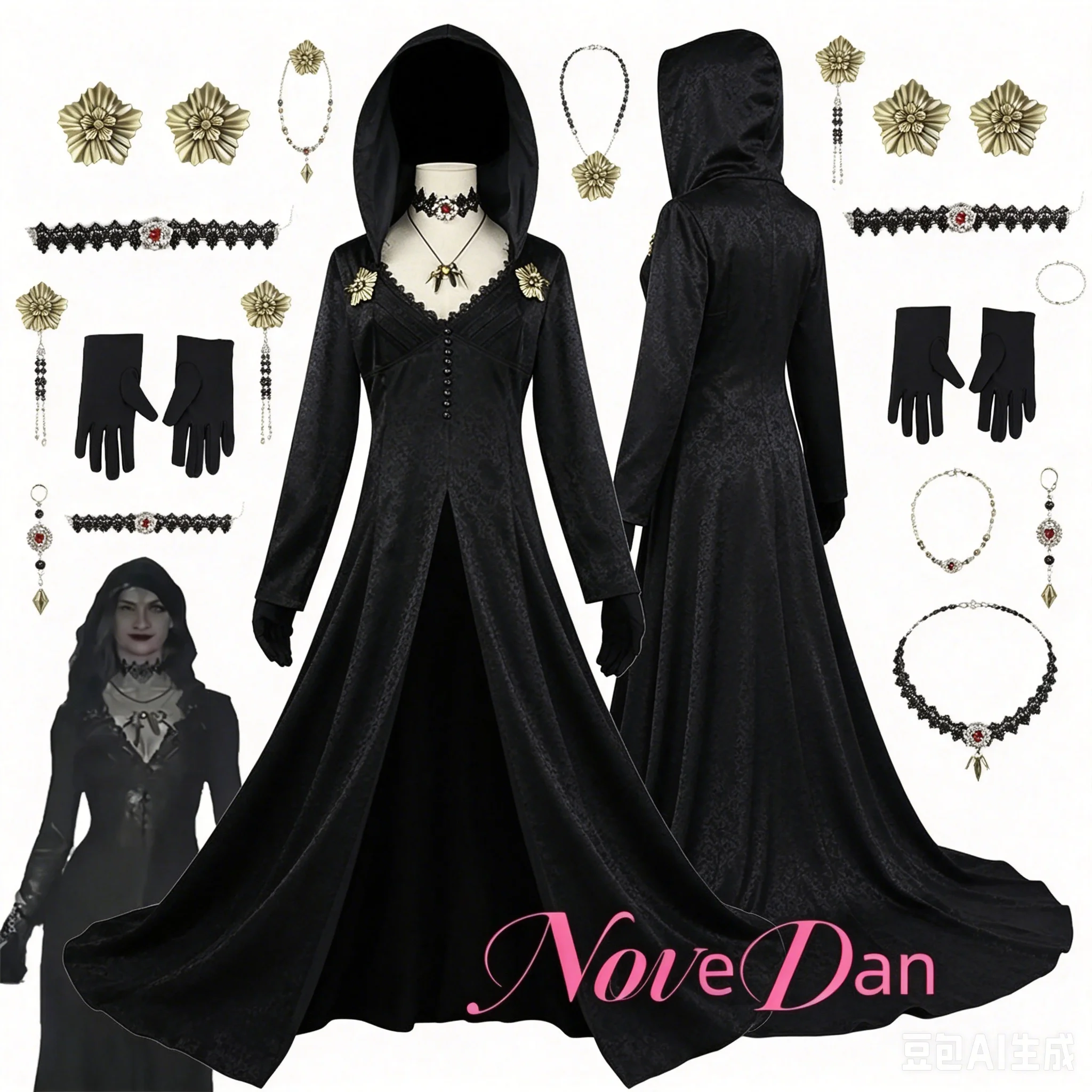 Resident 8 Village Cosplay Evil Bela Moth Lady Dimitrescu Kostüm Vampir-Verkleidung Damen Partykleid Halloween-Anzug Übergröße