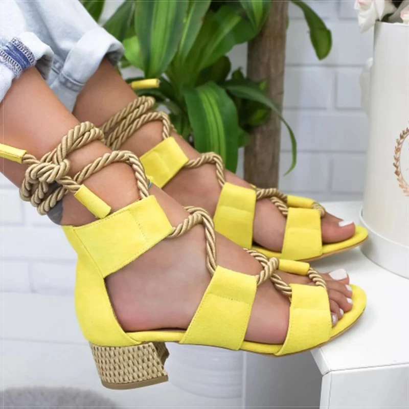 4CM Summer Shoes For Women Low-Heeled Sexy Peep Toe Ladies Sandal Retro Comfy Shoes Women Outdoor Beach Shoes Sandal Women 35-43