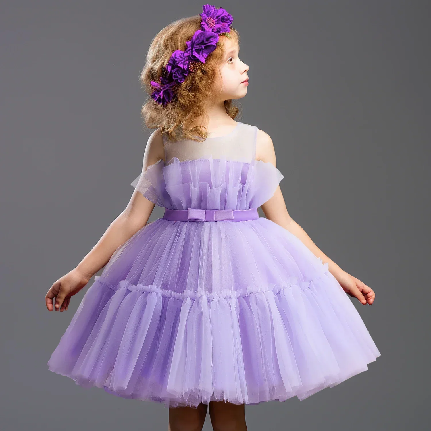 

Holiday Dress Princess Party Tulle Puffy Gown Summer Flower Girls Gowns for Wedding Baby Girls 1-5Y Birthday Baptism Dress