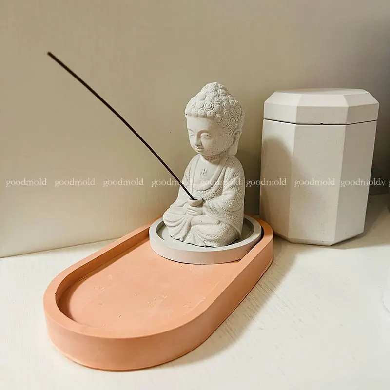 Incense Burner Silicone Concrete Mold Buddha Statue Design Sakyamuni Incense Burner Stick Holder Plate Cement Plaster Mould